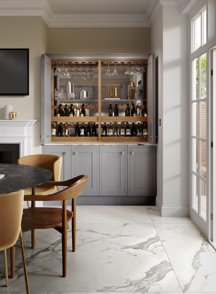 Grey in-frame home bar