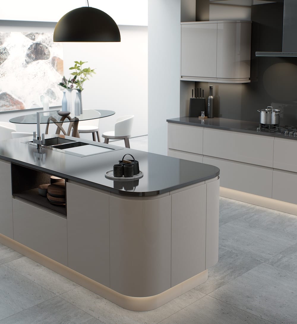 Cashmere gloss handleless kitchen