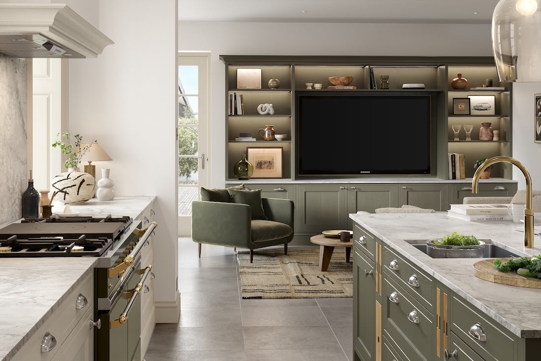 Open plan kitchen with TV area