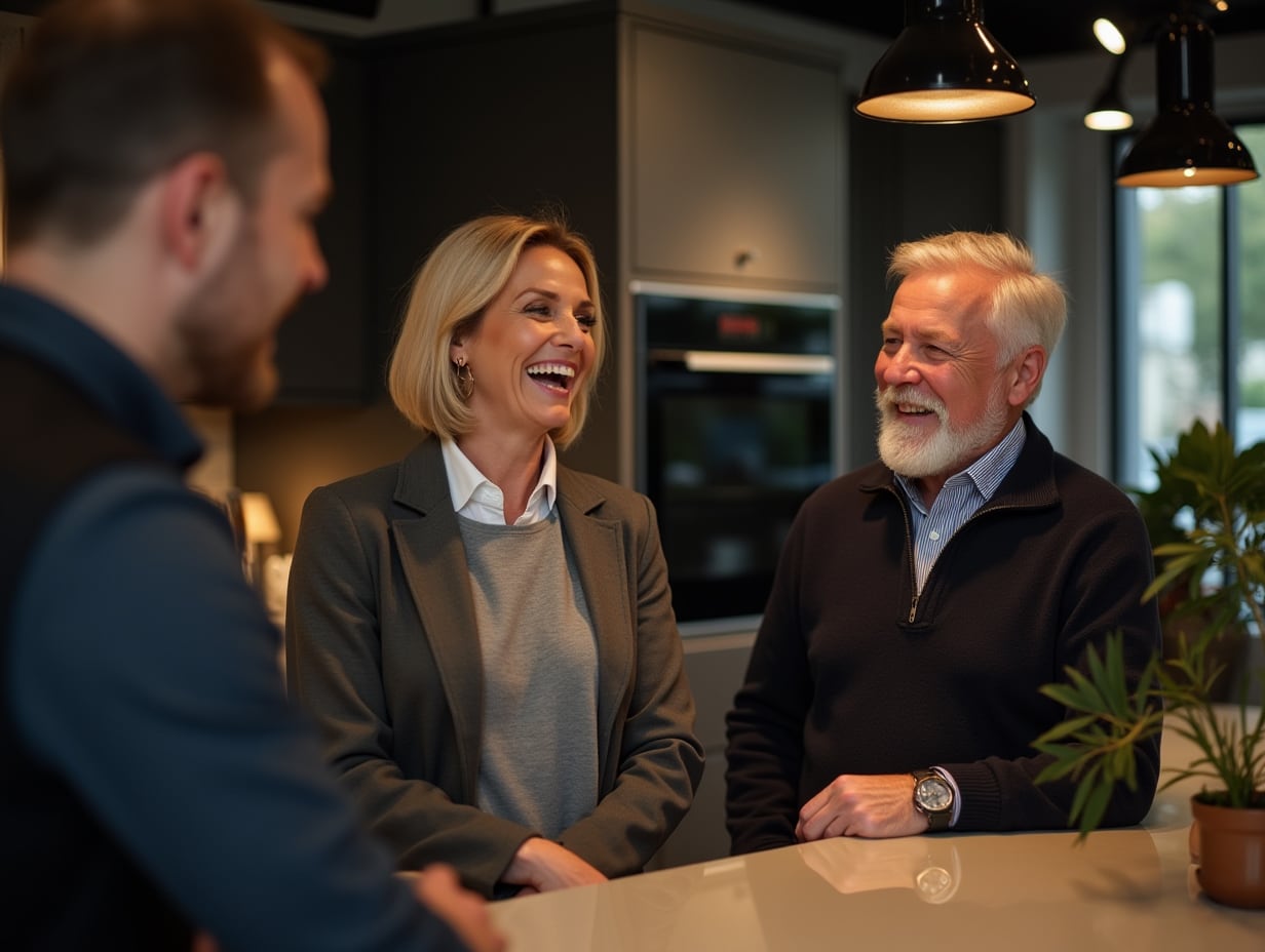 Couple in a kitchens showroom meeting